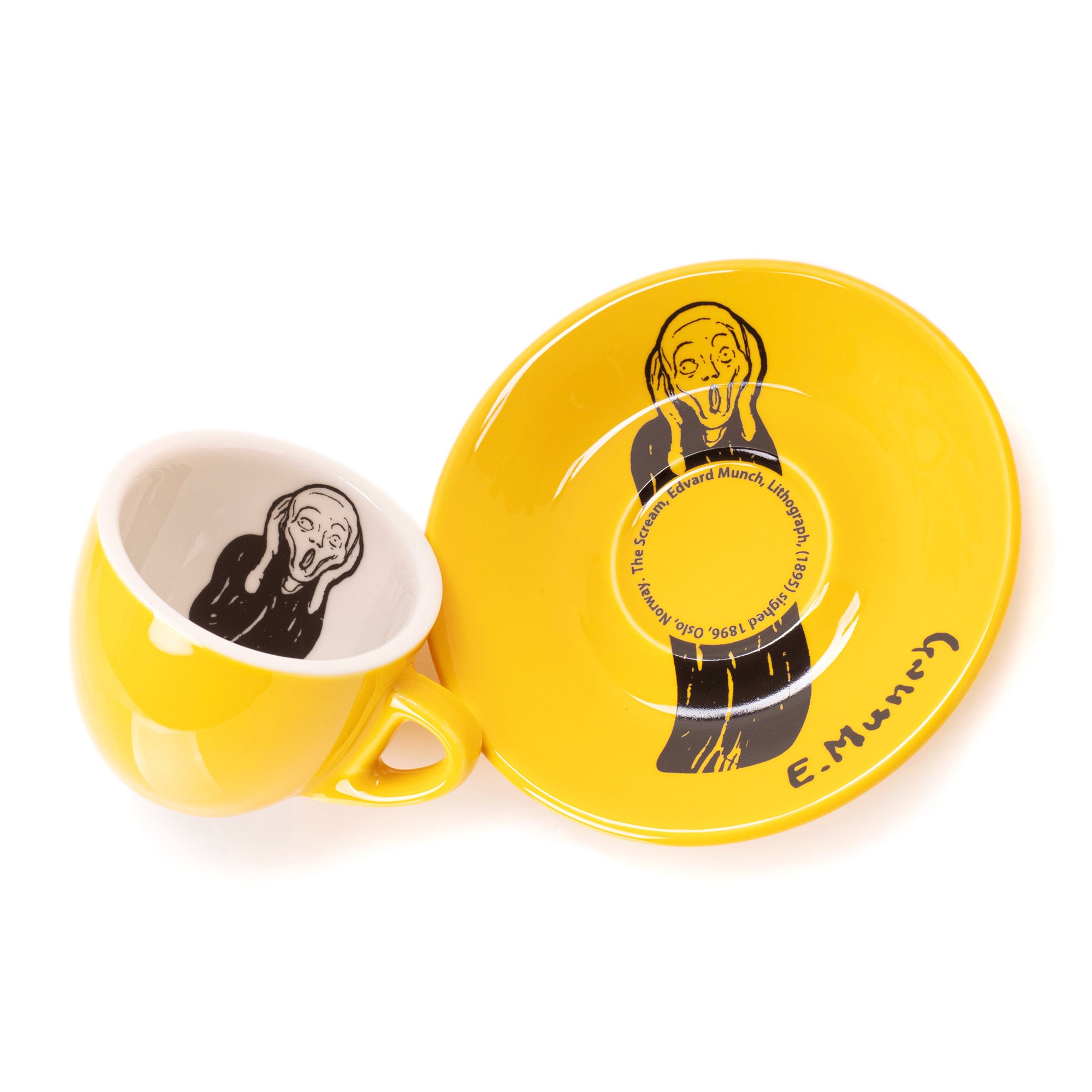 2oz Orange Espresso Cup and Saucer Extra Small Espresso Coffee Cup Glossy  Glaze Tiny Mug Art Gifts Edvard Munch the Scream 