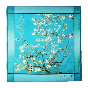 Vincent Van Gogh Almond Blossom Painting 23&quot; Large Handkerchief /  Blue 100% Asa Cotton/ Petite Scarf Bandanas Combo/Bedroom wall hanging