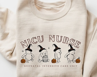 NICU Nurse Halloween Sweatshirt Spooky Nurse Sweatshirt Neonatal Nurse Sweatshirt ICU Nurse Sweatshirt Winnie the Pooh Crewneck