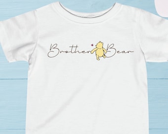 Brother Bear Shirt Promoted to Big Brother Tshirt Baby Reveal Gift Classic Winnie the Pooh Shirt Baby Brother Gift Matching Family Shirt