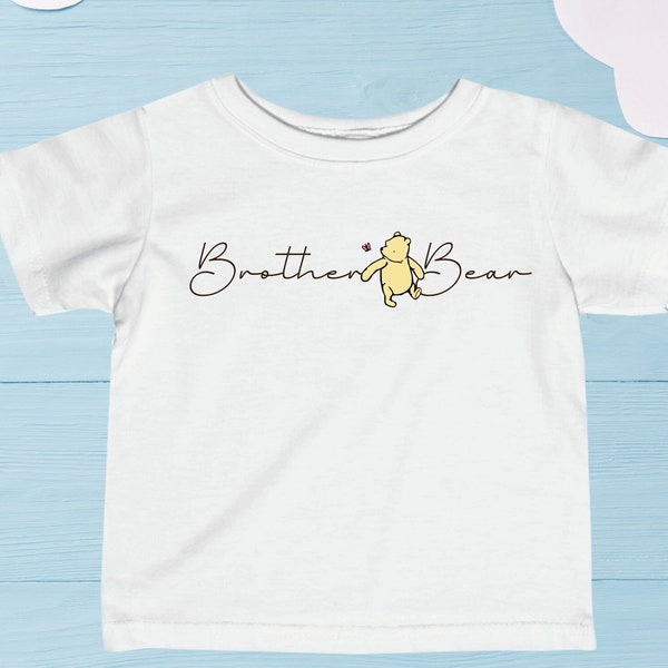 Brother Bear Shirt Promoted to Big Brother Tshirt Baby Reveal Gift Classic Winnie the Pooh Shirt Baby Brother Gift Matching Family Shirt