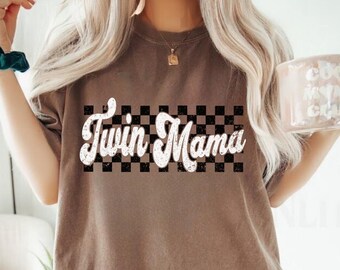 Retro Twin Mama Shirt Checkered Mama Shirt Vintage Shirt for Moms Retro Gift for Mothers Twin Mother Gift for Mothers Day Comfort Colors Tee