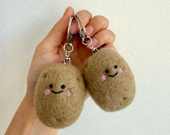 Felt Potato Bag Charm, Handmade Vegetable with Keychain, Cute Potato Charm Accessory for Handbags