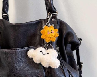 Felt Cloud Bag Charm, Handmade Cloud with Flower Keychain, Cute Cloud Charm Accessory for Handbags
