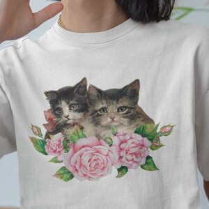 Adorable Cat Playing Guitar T-Shirt - Cottagecore Floral Tee For Women & Plus Sizes