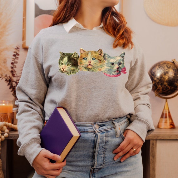 Vintage Cat Sweatshirt Victorian Cat Sweatshirt Trendy Etsy