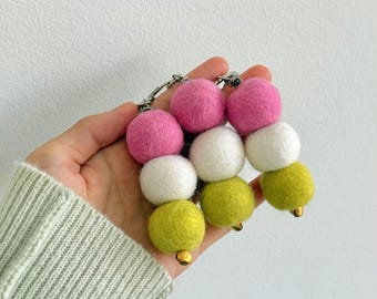 Felt Mochi Key Chain, Dango Gift Bag Charm, Japanese Gift for Him, Kawaii Rice Cake