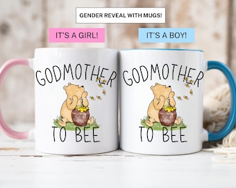 Godmother Proposal Mug God Mother To Bee Winnie the Pooh Mug Godparent Proposal Gift Gender Reveal Gift Pregnancy Reveal God Mother Gift