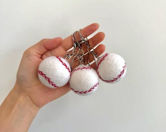 Felt Baseball Keychain, Baseball Party Favors, Handmade Baseball Bag Charm, Game Day Sports Charm, Baseball Mom Gift, Baseball Coach Gift