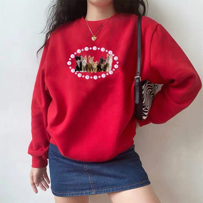 Y2K Aesthetic Vintage Cat Sweater Cute 