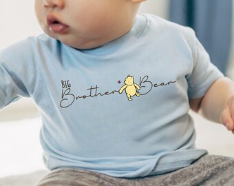 Big Brother Shirt Promoted to Big Brother Bear Tshirt Big Bro Tee Classic Winnie the Pooh Shirt Baby Announcement Gift Matching Family Shirt