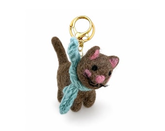 Handmade Cat Bag Charm and Keychain Unique Felt Charm