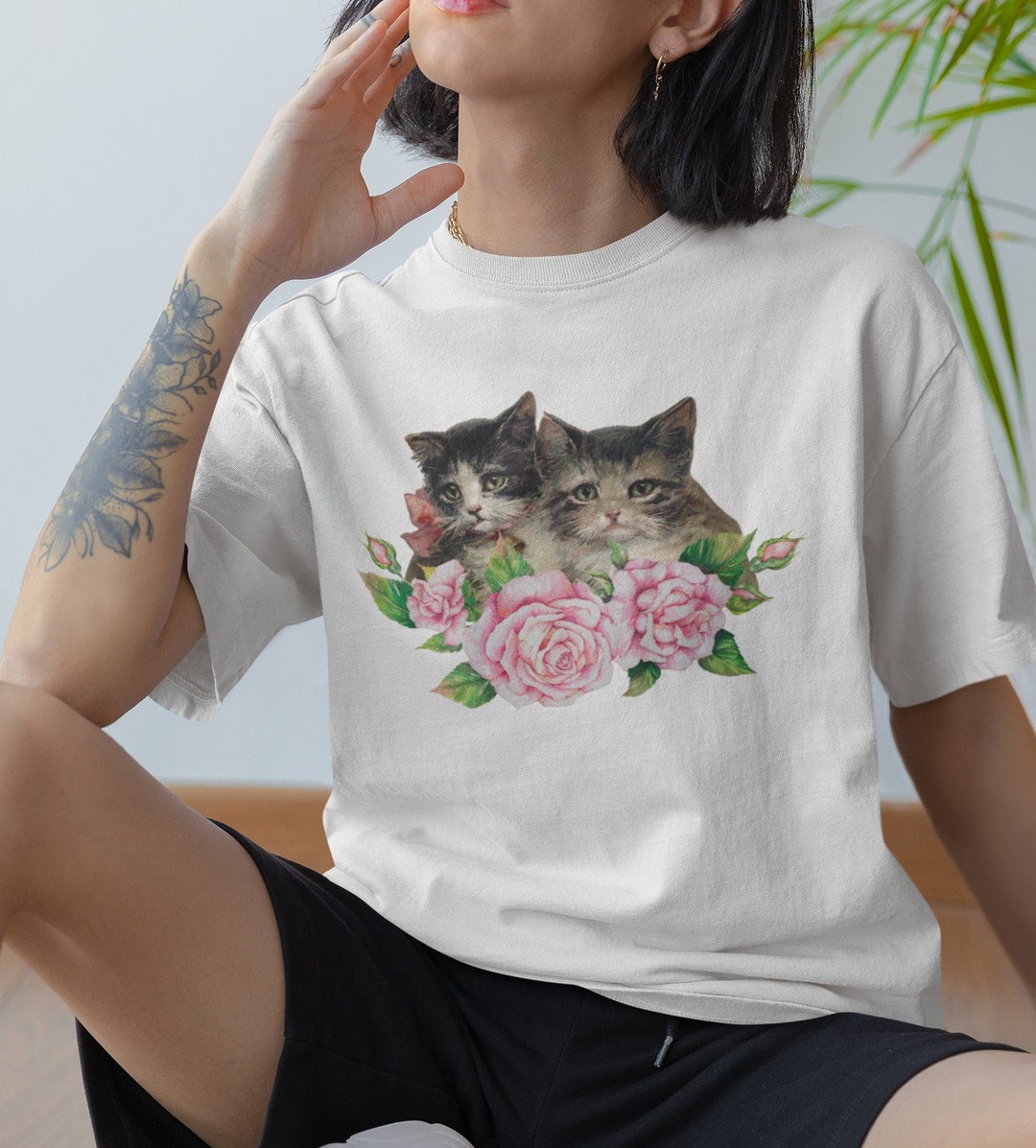Vintage Cat Print Shirt Y2K Kittens Shirt Cute Kittens Shirt