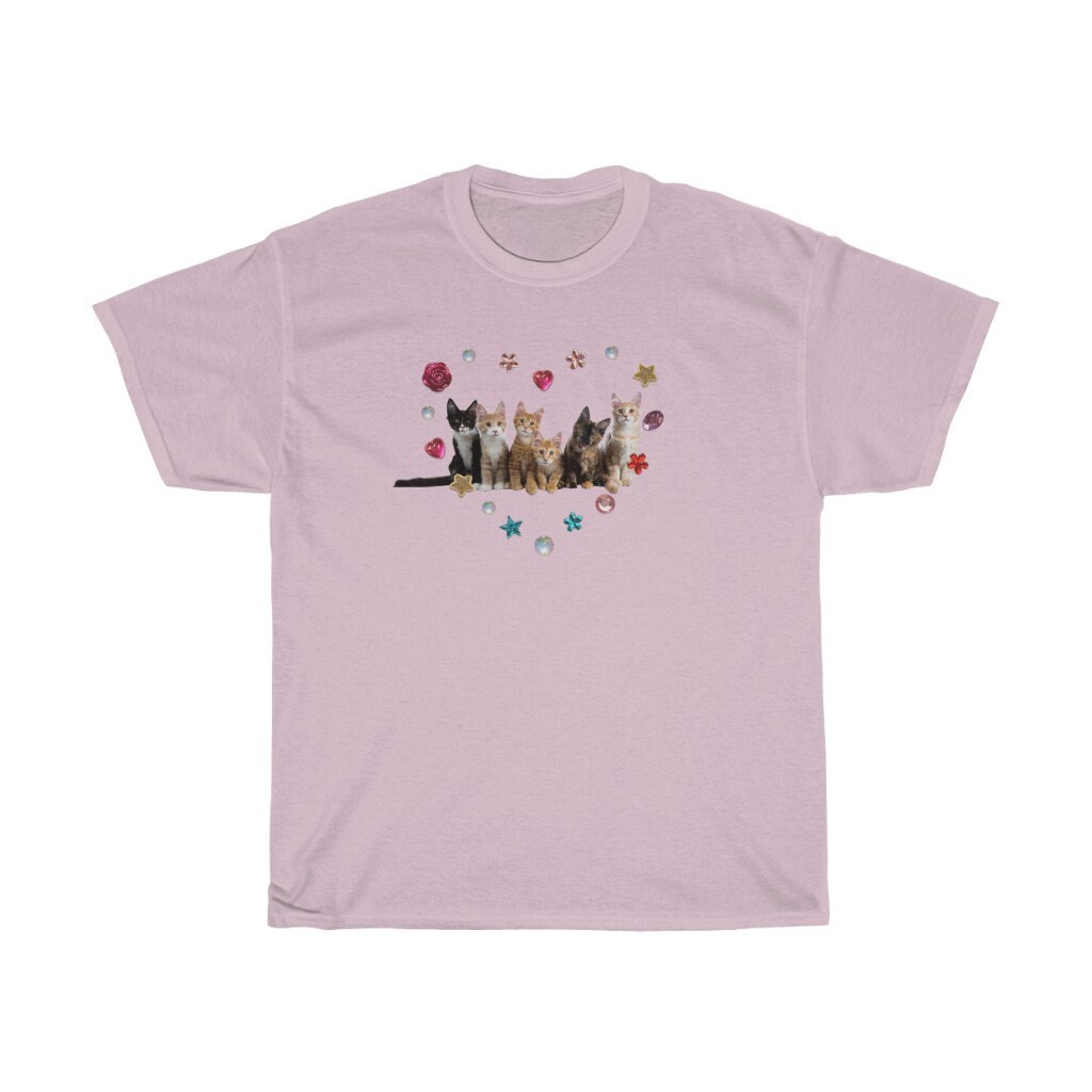 Y2K Aesthetic Cat Shirt Rhinestone Heart Shirt Cute Kittens