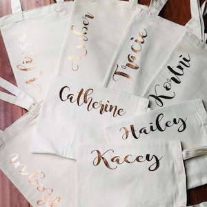 Canvas Style Rose Gold Bags-Bridesmaid Gift Bags-Bachelorette Party Bags-Bridesmaid Gift-Bachelorette Party Favors-Canvas Bag with Rose Gold