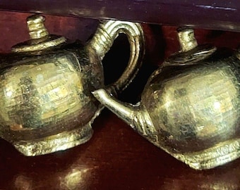 Vintage Pair of Miniature Brass Teapot Napkin Rings Decorative Mini Teapot Decor