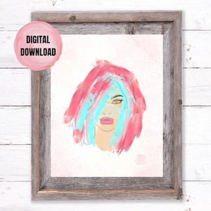 Minimalist Woman Line Art Print, Female Face Wall Art, Boho Line Drawing, Modern Aesthetic Decor, Printable Artwork, Digital Download