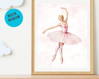 Lámina artística de bailarina rosa: Bailarina de ballet pastel (descarga digital)