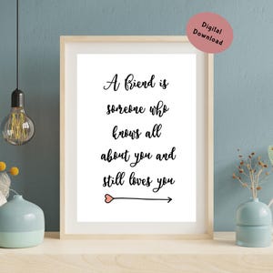 Friendship Printable Quote, Friendship Printable, Gift For Friend, A Friend Is Someone Who Knows All About You, Wall Art