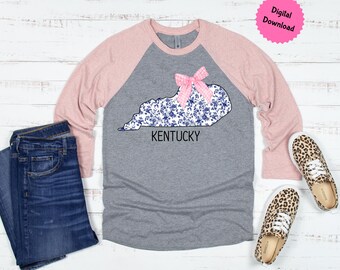 Kentucky Coquette Bow PNG, Blue Floral Toile Design (Digital Download)