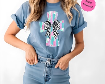 Easter Cross png, Brushstroke Cross PNG, coquette bow png, cross printable, Cross sublimation, Colorful Cross sublimation, watercolor cross