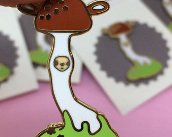 Deer Mushroom Pin Woodland Friends Collection, Hard Enamel, Lapel Pin, White, green and brown enamel and Gold