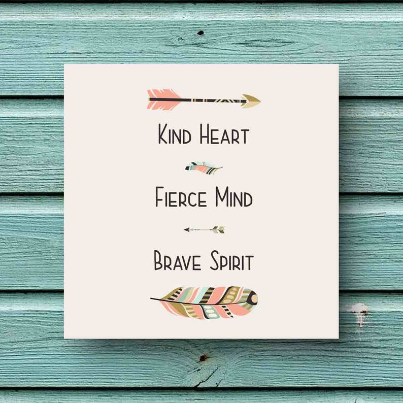 Kind heart, fierce mind, brave spirit, tribal printed inspirational art quote greetings card image 3