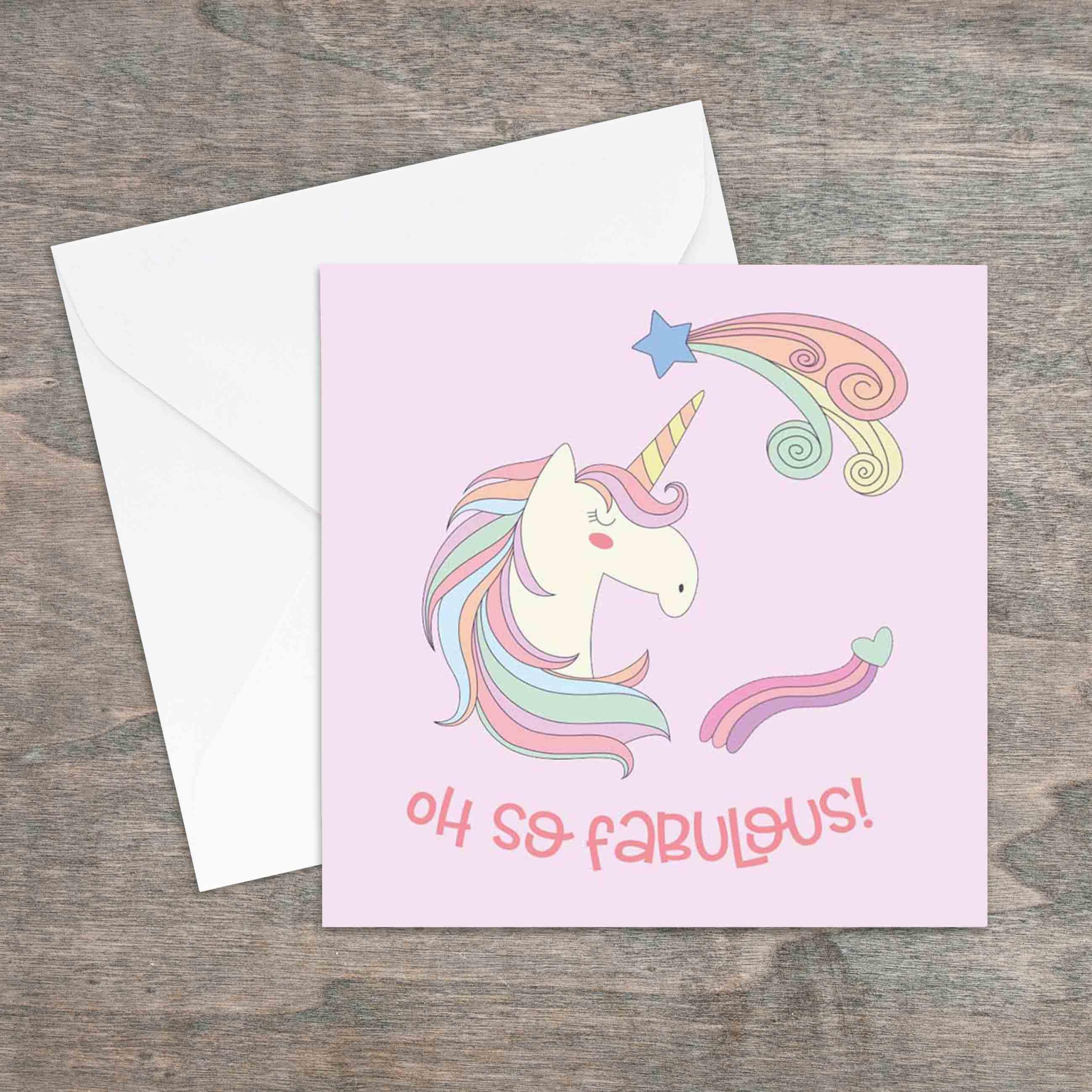 Oh so Fabulous Unicorn Printed Card Etsy UK
