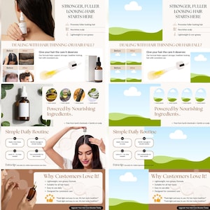 Ready to use fully editable canva A+ content template for amazon hair growth serum sellers. easy to change and time saving quality template design for amazon sellers.