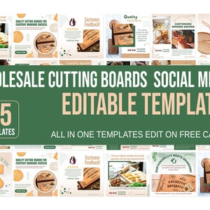 Wholesale cutting boards social media, cutting board instagram. promotional template, social media templates, CANVA, engraved wooden boards zdjęcie 1