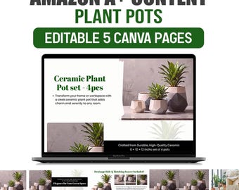 Ceramic Plant Pot A+ Content Template | Amazon EBC Canva Design | Home Decor Seller Kit