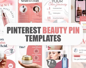 kincare Pinterest Pin Templates | Canva Beauty Brand Designs | 15 Editable Pins