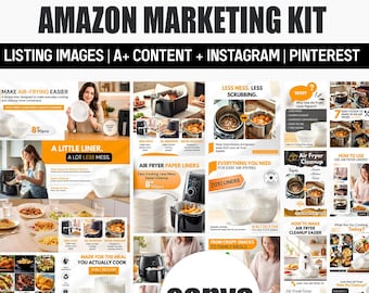 Air Fryer Paper Liner Amazon Listing Kit | Canva A+ & Social Media Templates | 22 pages