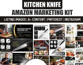 Kitchen Knife Amazon Marketing Kit | Listing Images & A+ Content with social media Canva Templates