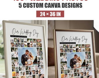 100+ Wedding Photo Collage Template | 5 Canva Designs | Wedding Memory Board | 24x36 Poster