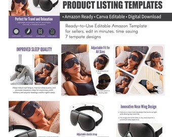 Mall för Amazon-listningsbilder för sömnmasker | Redigerbara produktfoton och designkit för säljare i Canva