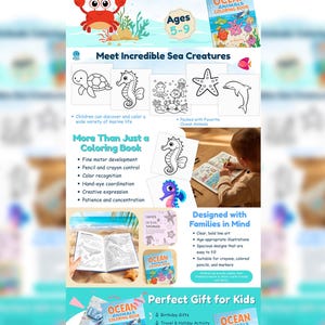 Livre de coloriage pour enfants animaux de la mer, contenu amazon A+, pages à colorier, modèle modifiable CANVA