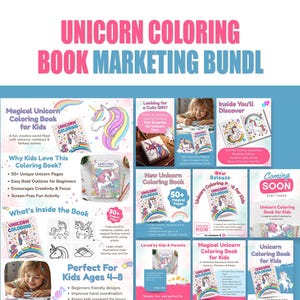 Unicorn Coloring Book Marketing Bundle Canva Templates | Kids Book Promo Kit for Etsy & KDP