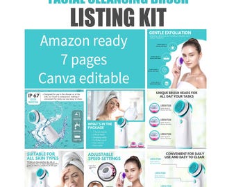 Facial Cleansing Brush Listing Template | Amazon Skincare Product Images | Canva Seller Design