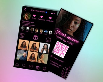 Black IG business card, Instagram business card template, Editable IG card, business card template, Makeup artist business card, Template