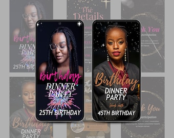 Animated Birthday Dinner Party Invite: Editable Canva Template (Digital Download)