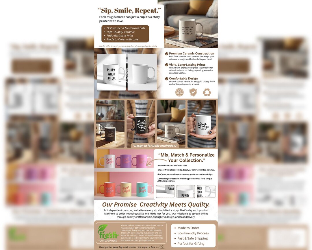 Mug A+ Content Canva Template | Amazon POD Seller (1464 X 600px) - Etsy