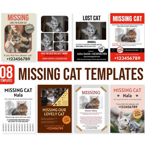 Missing cat editable templates, Missing cat flyer, Missing templates, Tear off flyer, Cat missing, Printable Cat missing, CANVA templates