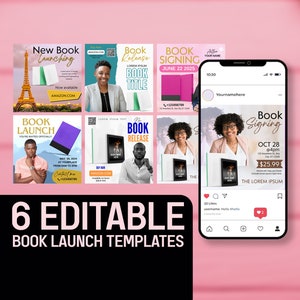 Instagram book launch post, book launch event flyer, book event, book signing, CANVA template, editable,author book launch, Instagram event