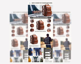 Leather Business Backpack | Professional Laptop Work Bag | Travel Backpack for Men & Women