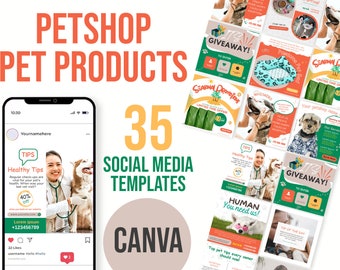 Pet products social media posts, pet shops social media bundle, Pets Instagram Post Template, Vet Template, Social Media Template, Pet shop