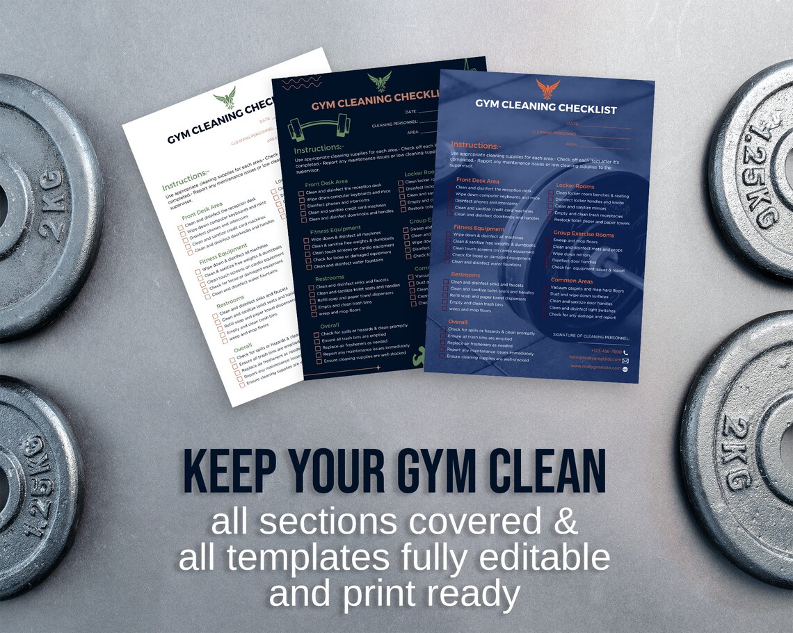 Printable Gym Cleaning Check List, Gym Cleaning, Editable Cleaning