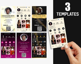 3 Instagram business card canva templates, Beauty Artist Hair Nails Boutique, Business Card, Instagram Business Card, IG card, templates