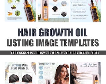 Hair Growth Oil Listing Templates: CANVA Editable (Digital Download)