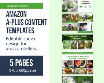 Moringa powder Amazon A+ Content seller template | EBC Superfood Supplement | CANVA editable (Digital Download)